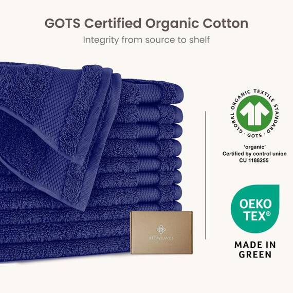 BIOWEAVES Waschlappen aus 100 % Bio-Baumwolle, 700 g/m², GOTS-zertifiziert, 33 x 33 cm, Marineblau, 12 Stück