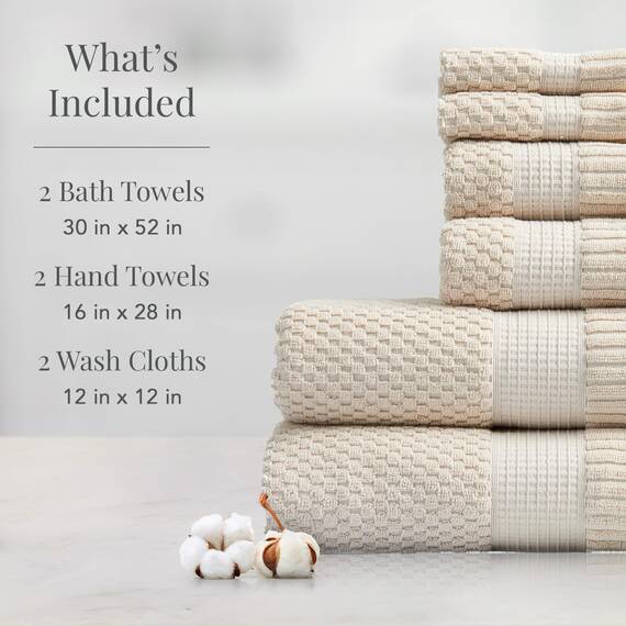 NY Loft 6-teiliges Baumwoll-Handtuch-Set, super weich und saugfähig, schnell trocknend, sandfarben, Öko-Tex-zertifiziert, maschinenwaschbar