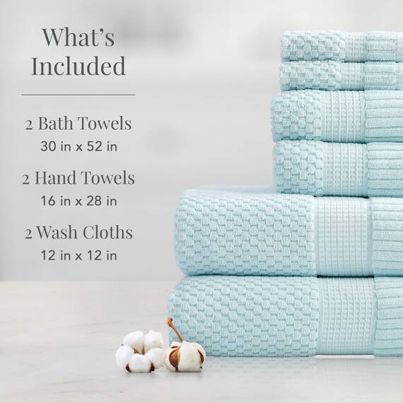 NY Loft Handtuch-Set aus 100 % Baumwolle, 6-teilig, super weich und saugfähig, schnell trocknend, 2 Badetücher, 2 Handtücher und 2 Waschlappen, strukturierte und strapazierfähige Baumwolle,
