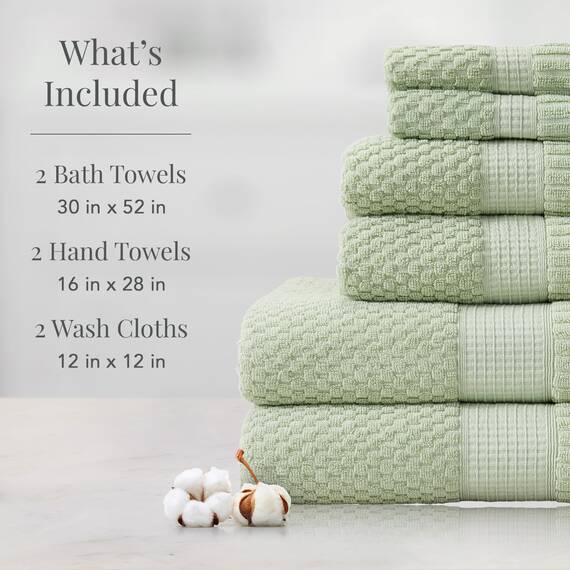 NY Loft Handtuch-Set aus 100 % Baumwolle, 6-teilig, super weich und saugfähig, schnell trocknend, 2 Badetücher, 2 Handtücher und 2 Waschlappen, strukturierte und strapazierfähige Baumwolle,