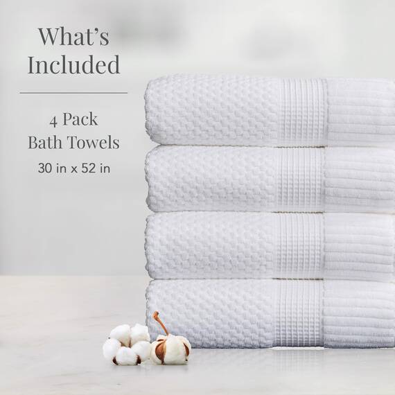 NY Loft Badetücher aus 100% Baumwolle, super weiche und saugfähige, schnell trocknende Badetücher, 76.2x132.1 cm, Trinity Collection (4er-Pack Badetücher, helles Weiß)