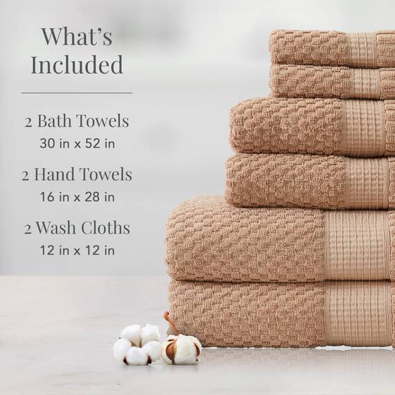 NY Loft Handtuch-Set aus 100 % Baumwolle, 6-teilig, super weich und saugfähig, schnell trocknend, 2 Badetücher, 2 Handtücher und 2 Waschlappen, strukturierte und strapazierfähige Baumwolle, 6-teiliges