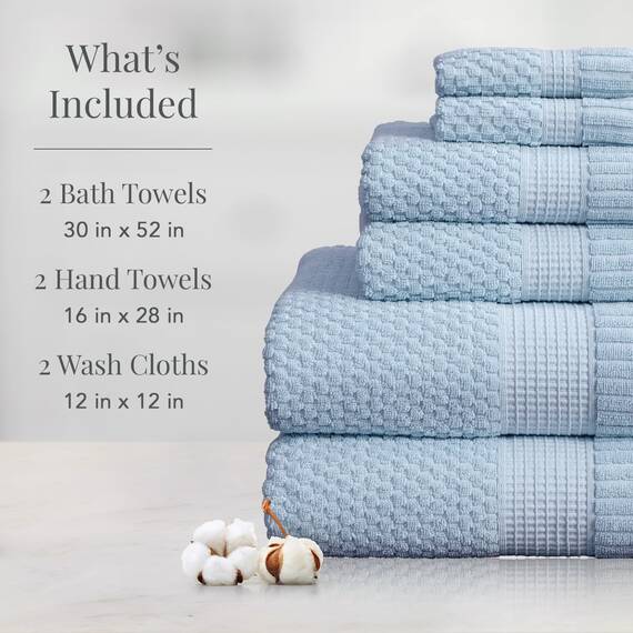 NY Loft Handtuch-Set aus 100% Baumwolle, 6-teilig, super weich und saugfähig, schnell trocknend, 2 Badetücher, 2 Handtücher und 2 Waschlappen, Trinity Collection (6-teiliges Set, Chambray Blue)