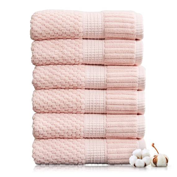 NY Loft Handtuch aus 100 % Baumwolle, superweich und saugfähig, schnell trocknend, strukturierte und strapazierfähige Baumwolle, Trinity-Kollektion, 6 Stück Handtücher, 40,6 x 71,1 cm, Hellrosa