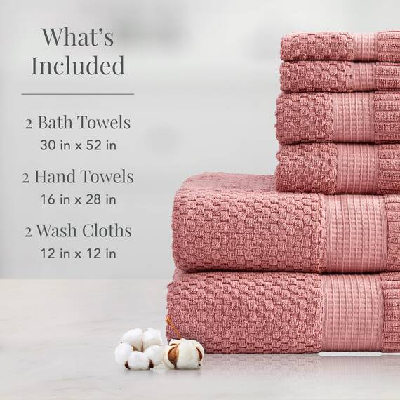 NY Loft Handtuch-Set aus 100 % Baumwolle, 6-teilig, super weich und saugfähig, schnell trocknend, 2 Badetücher, 2 Handtücher und 2 Waschlappen, strukturierte und strapazierfähige Baumwolle, dicke