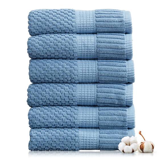 NY Loft Handtuch aus 100 % Baumwolle, superweich und saugfähig, schnell trocknend, strukturierte und strapazierfähige Baumwolle, Trinity-Kollektion, 6 Stück Handtücher, 40,6 x 71,1 cm, Schattenblau