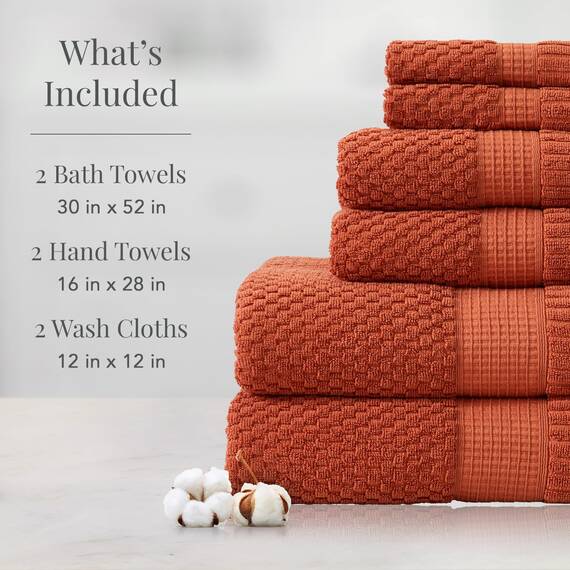 NY Loft Handtuch-Set aus 100 % Baumwolle, 6-teilig, super weich und saugfähig, schnell trocknend, 2 Badetücher, 2 Handtücher und 2 Waschlappen, strukturierte und strapazierfähige Baumwolle,