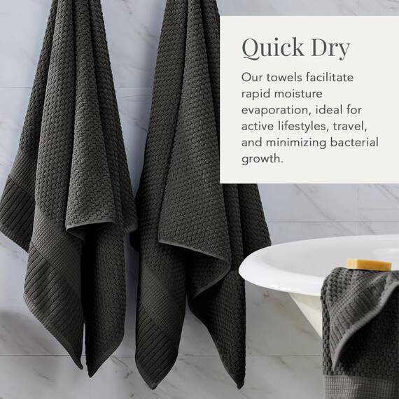 NY Loft Handtuch aus 100 % Baumwolle, superweich und saugfähig, schnell trocknend, strukturierte und strapazierfähige Baumwolle, Trinity-Kollektion, 6 Stück Handtücher, 40,6 x 71,1 cm, Dunkelgrau