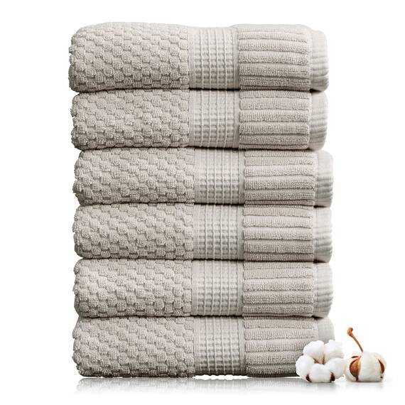 NY Loft Handtuch aus 100 % Baumwolle, superweich und saugfähig, schnell trocknend, strukturierte und strapazierfähige Baumwolle, Trinity-Kollektion, 6 Stück Handtücher, 40,6 x 71,1 cm, Hellgrau (Quiet