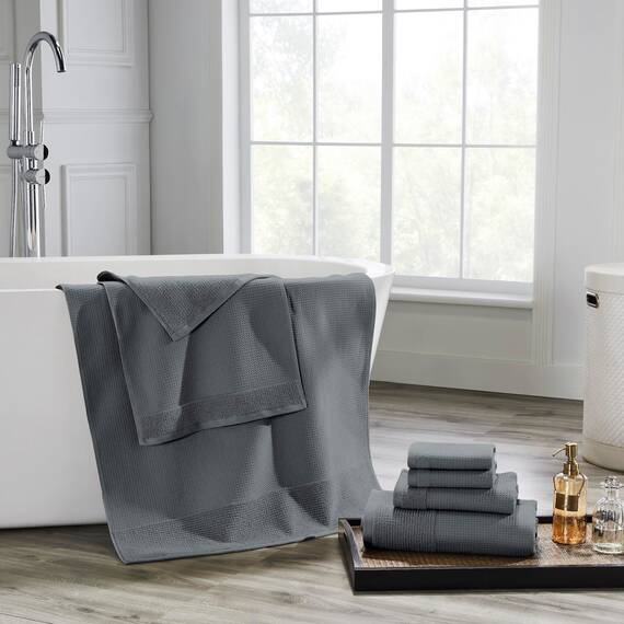 Modern Threads Waffelrippe 6-teiliges Handtuchset - Premium Baumwolle Badetücher Ultra Saugfähig & Weich Elegante Waffelstruktur für Bad & Spa Carbon