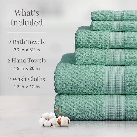 NY Loft Handtuch-Set aus 100 % Baumwolle, 6-teilig, super weich und saugfähig, schnell trocknend, 2 Badetücher, 2 Handtücher und 2 Waschlappen, strukturierte und strapazierfähige Baumwolle,
