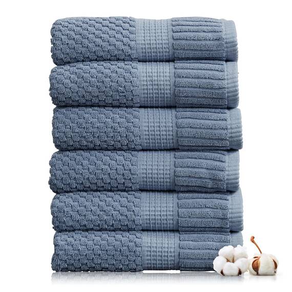 NY Loft Handtuch aus 100 % Baumwolle, superweich und saugfähig, schnell trocknend, strukturierte und strapazierfähige Baumwolle, Trinity-Kollektion, 6 Stück Handtücher, 40,6 x 71,1 cm, Blau (Flint