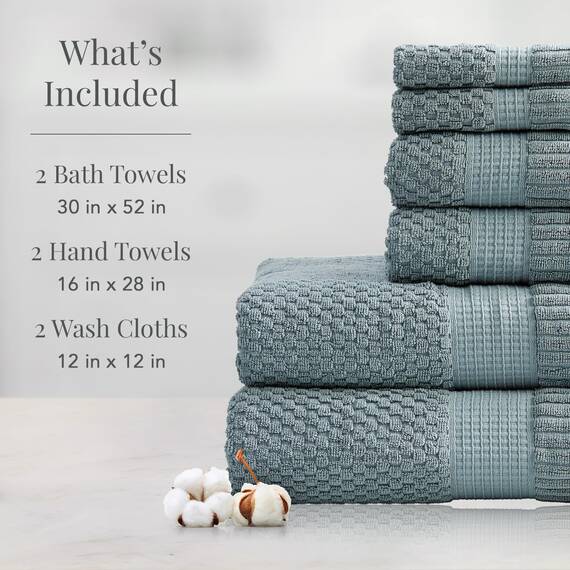 NY Loft Handtuch-Set aus 100 % Baumwolle, 6-teilig, super weich und saugfähig, schnell trocknend, 2 Badetücher, 2 Handtücher und 2 Waschlappen, strukturierte und strapazierfähige Baumwolle, dicke