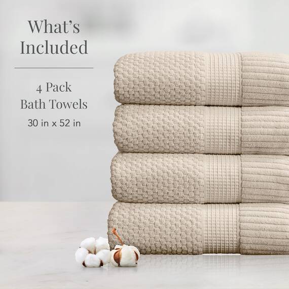 NY Loft Badetuch aus 100 % Baumwolle, superweich und saugfähig, schnell trocknend, strukturierte und strapazierfähige Baumwolle, dicke Premium-Handtücher, Trinity-Kollektion, 4 Stück Badetücher,