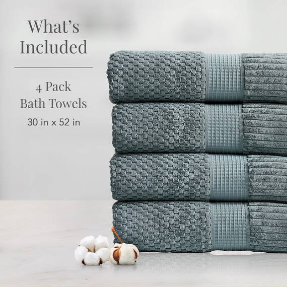 NY Loft Badetuch aus 100 % Baumwolle, superweich und saugfähig, schnell trocknend, strukturierte und strapazierfähige Baumwolle, dicke Premium-Handtücher, 4 Stück Badetücher, 76,2 x 132,1 cm, Blaugrau