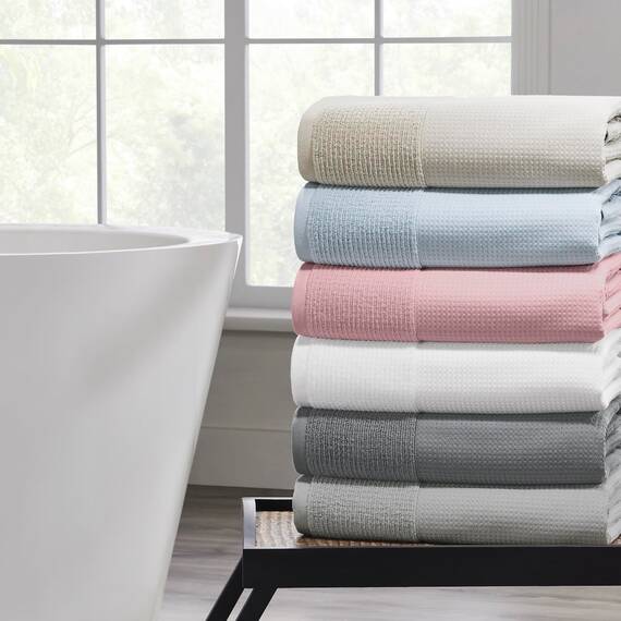 Modern Threads Waffelrippe 6-teiliges Handtuch-Set - Premium Baumwolle Badetücher, Ultra-saugfähig & weich, Elegante Waffelstruktur für Bad & Spa, Auster