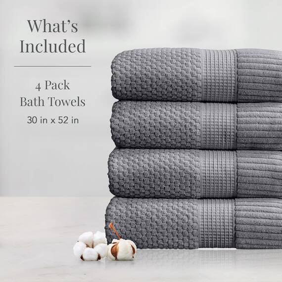 NY Loft Badetuch aus 100% Baumwolle, superweich und saugfähig, schnell trocknend, strukturierte und strapazierfähige Baumwolle, Trinity-Kollektion, 4 Stück, 76,2 x 132,1 cm, Grau (Charcoal Grey)