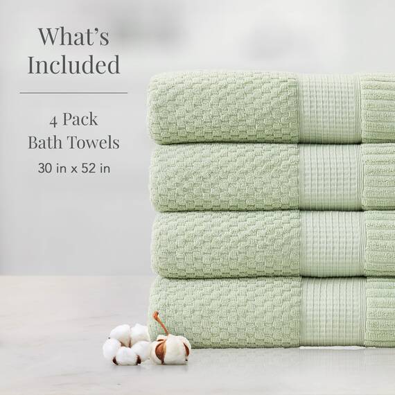 NY Loft 4-teiliges Badetuch-Set, 100 % Baumwolle, super weich und saugfähig, schnell trocknend, strukturierte und strapazierfähige Baumwolle, Trinity-Kollektion, 4 Stück, 76,2 x 132,1 cm, Salbeigrün