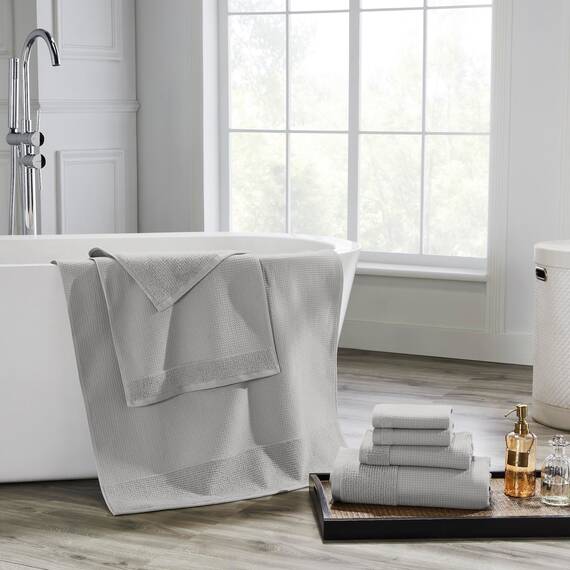 Modern Threads Waffelrippe 6-teiliges Handtuch-Set - Premium Baumwolle Badetücher, Ultra-saugfähig & weich, Elegante Waffelstruktur für Bad & Spa, Auster