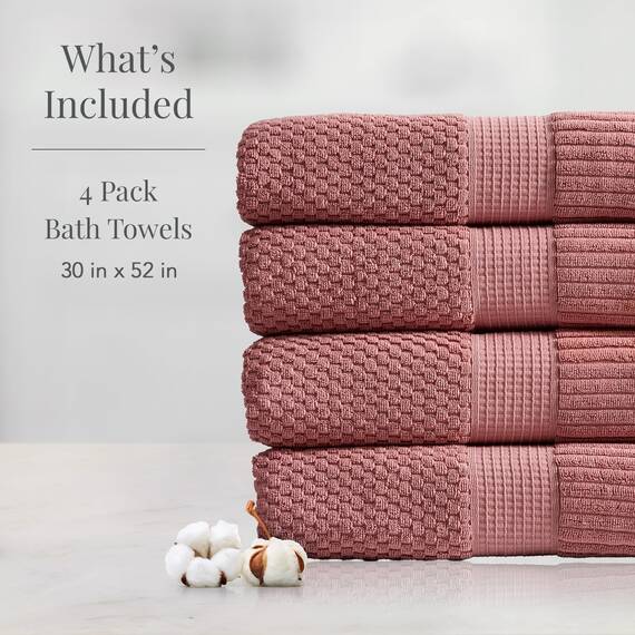 NY Loft Badetuch aus 100 % Baumwolle, superweich und saugfähig, schnell trocknend, strukturierte und strapazierfähige Baumwolle, dicke Premium-Handtücher, Trinity-Kollektion, 4 Stück Badetücher,