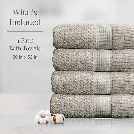 NY Loft Badetuch aus 100% Baumwolle, superweich und saugfähig, schnell trocknend, strukturierte und strapazierfähige Baumwolle, Trinity-Kollektion, 4 Stück, 76,2 x 132,1 cm, Hellgrau (Quiet Grey)