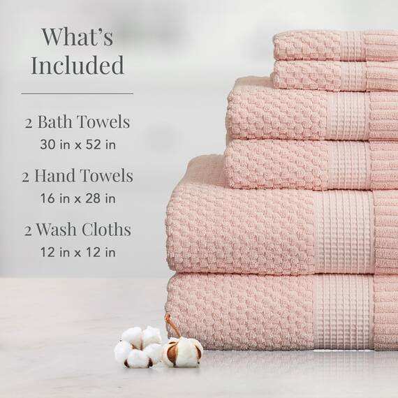 NY Loft Handtuch-Set aus 100 % Baumwolle, 6-teilig, super weich und saugfähig, schnell trocknend, 2 Badetücher, 2 Handtücher und 2 Waschlappen, strukturierte und strapazierfähige Baumwolle,