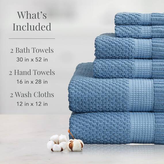 NY Loft Handtuch-Set aus 100% Baumwolle, 6-teilig, super weich und saugfähig, schnell trocknend, 2 Badetücher, 2 Handtücher und 2 Waschlappen, strukturierte und strapazierfähige Baumwolle,