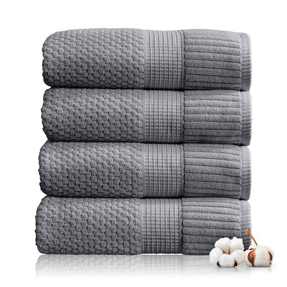NY Loft Badetuch aus 100% Baumwolle, superweich und saugfähig, schnell trocknend, strukturierte und strapazierfähige Baumwolle, Trinity-Kollektion, 4 Stück, 76,2 x 132,1 cm, Grau (Charcoal Grey)