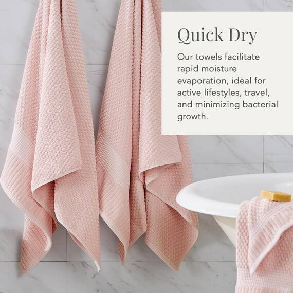 NY Loft Badetuch aus 100 % Baumwolle, superweich und saugfähig, schnell trocknend, strukturierte und strapazierfähige Baumwolle, Trinity-Kollektion, 4 Stück, 76,2 x 132,1 cm, Hellrosa