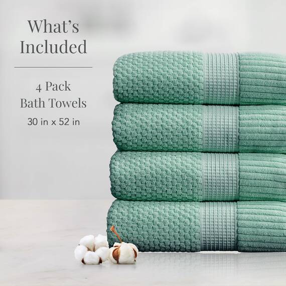 NY Loft Badetuch aus 100 % Baumwolle, superweich und saugfähig, schnell trocknend, strukturierte und strapazierfähige Baumwolle, Trinity-Kollektion, 4 Stück, 76,2 x 132,1 cm, Wasabi-Grün