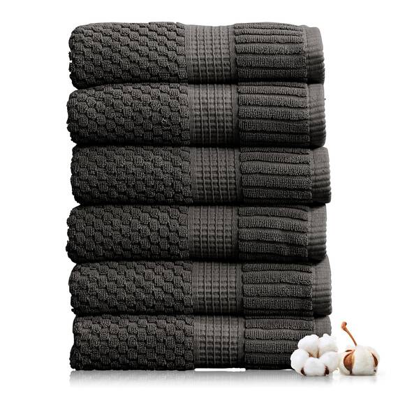 NY Loft Handtuch aus 100 % Baumwolle, superweich und saugfähig, schnell trocknend, strukturierte und strapazierfähige Baumwolle, Trinity-Kollektion, 6 Stück Handtücher, 40,6 x 71,1 cm, Dunkelgrau