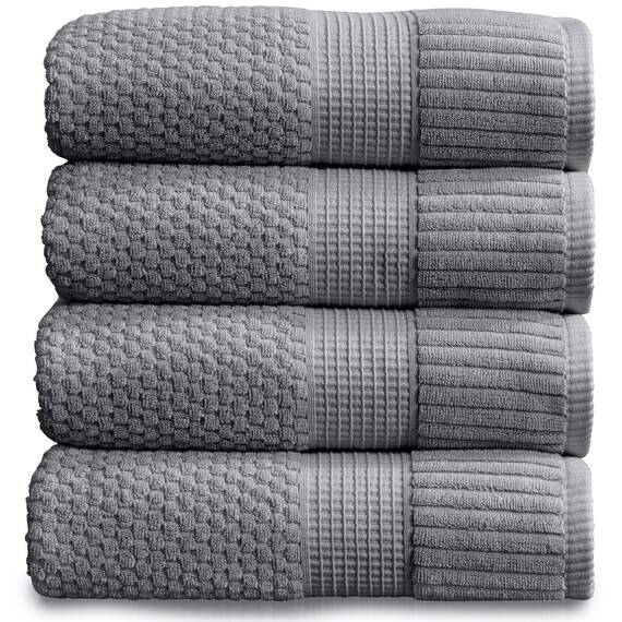 NY Loft Badetuch aus 100% Baumwolle, superweich und saugfähig, schnell trocknend, strukturierte und strapazierfähige Baumwolle, Trinity-Kollektion, 4 Stück, 76,2 x 132,1 cm, Grau (Charcoal Grey)