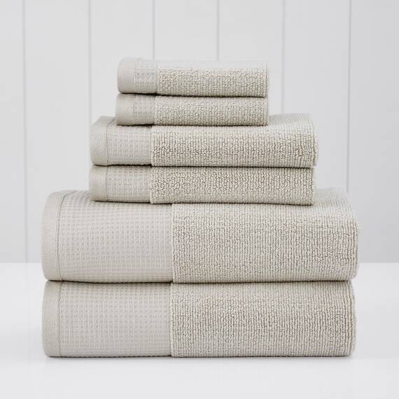 Modern Threads Waffelrippe 6-teiliges Handtuchset - Premium Baumwolle Badetücher Ultra Saugfähig & Weich Elegante Waffelstruktur für Bad & Spa Taupe