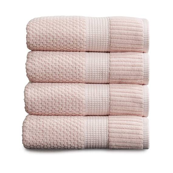 NY Loft Badetuch aus 100 % Baumwolle, superweich und saugfähig, schnell trocknend, strukturierte und strapazierfähige Baumwolle, Trinity-Kollektion, 4 Stück, 76,2 x 132,1 cm, Hellrosa