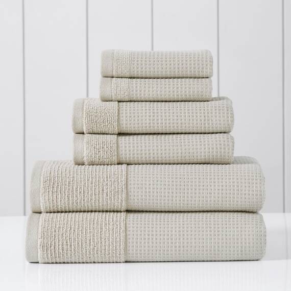 Modern Threads Waffelrippe 6-teiliges Handtuchset - Premium Baumwolle Badetücher Ultra Saugfähig & Weich Elegante Waffelstruktur für Bad & Spa Taupe