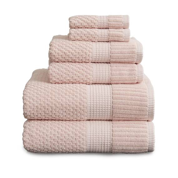 NY Loft Handtuch-Set aus 100 % Baumwolle, 6-teilig, super weich und saugfähig, schnell trocknend, 2 Badetücher, 2 Handtücher und 2 Waschlappen, strukturierte und strapazierfähige Baumwolle,
