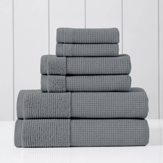Modern Threads Waffelrippe 6-teiliges Handtuchset - Premium Baumwolle Badetücher Ultra Saugfähig & Weich Elegante Waffelstruktur für Bad & Spa Carbon