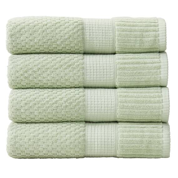 NY Loft 4-teiliges Badetuch-Set, 100 % Baumwolle, super weich und saugfähig, schnell trocknend, strukturierte und strapazierfähige Baumwolle, Trinity-Kollektion, 4 Stück, 76,2 x 132,1 cm, Salbeigrün