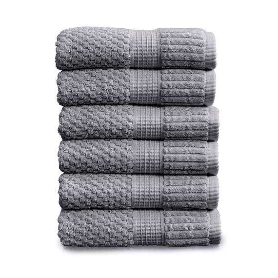 NY Loft Handtuch aus 100 % Baumwolle, superweich und saugfähig, schnell trocknend, strukturierte und strapazierfähige Baumwolle, Trinity-Kollektion, 6 Stück Handtücher, 40,6 x 71,1 cm, Grau (Charcoal