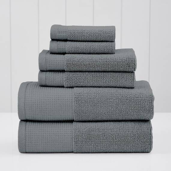 Modern Threads Waffelrippe 6-teiliges Handtuchset - Premium Baumwolle Badetücher Ultra Saugfähig & Weich Elegante Waffelstruktur für Bad & Spa Carbon