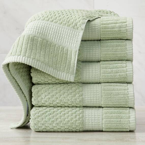 NY Loft Handtuch-Set aus 100 % Baumwolle, superweich und saugfähig, schnell trocknend, strukturierte und strapazierfähige Baumwolle, Trinity-Kollektion, 6 Stück, 40,6 x 71,1 cm, Salbeigrün