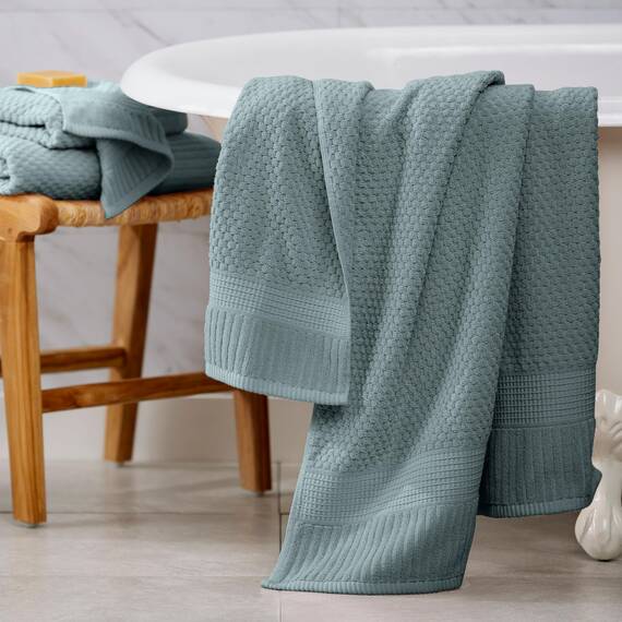 NY Loft Badetuch aus 100 % Baumwolle, superweich und saugfähig, schnell trocknend, strukturierte und strapazierfähige Baumwolle, dicke Premium-Handtücher, 4 Stück Badetücher, 76,2 x 132,1 cm, Blaugrau
