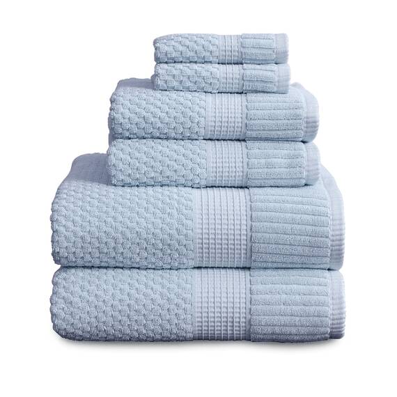 NY Loft Handtuch-Set aus 100% Baumwolle, 6-teilig, super weich und saugfähig, schnell trocknend, 2 Badetücher, 2 Handtücher und 2 Waschlappen, Trinity Collection (6-teiliges Set, Chambray Blue)