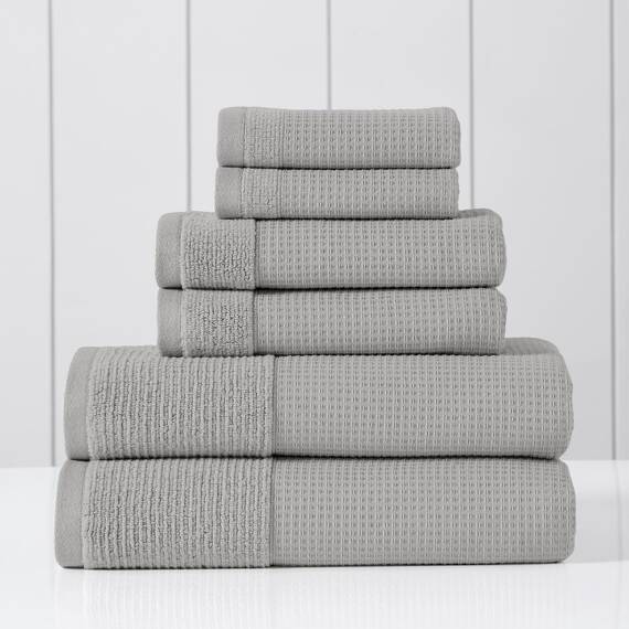 Modern Threads Waffelrippe 6-teiliges Handtuch-Set - Premium Baumwolle Badetücher, Ultra-saugfähig & weich, Elegante Waffelstruktur für Bad & Spa, Auster