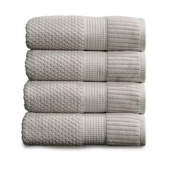 NY Loft Badetuch aus 100% Baumwolle, superweich und saugfähig, schnell trocknend, strukturierte und strapazierfähige Baumwolle, Trinity-Kollektion, 4 Stück, 76,2 x 132,1 cm, Hellgrau (Quiet Grey)