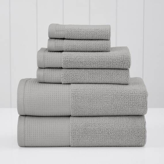 Modern Threads Waffelrippe 6-teiliges Handtuch-Set - Premium Baumwolle Badetücher, Ultra-saugfähig & weich, Elegante Waffelstruktur für Bad & Spa, Auster