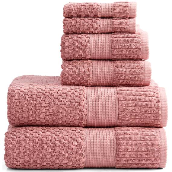 NY Loft Handtuch-Set aus 100 % Baumwolle, 6-teilig, super weich und saugfähig, schnell trocknend, 2 Badetücher, 2 Handtücher und 2 Waschlappen, strukturierte und strapazierfähige Baumwolle, dicke