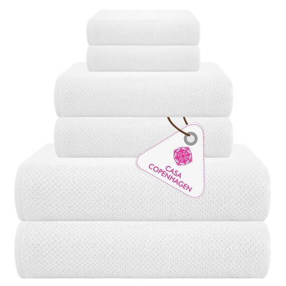 Casa Copenhagen, 6teiliges Designer Handtuch Geschenkset aus 100% ägyptischer Baumwolle –Weiß, 600 g/m² (2Badetücher, 2Handtücher, 2Waschhandschuhe) Geschenkbox für Damen & Herren
