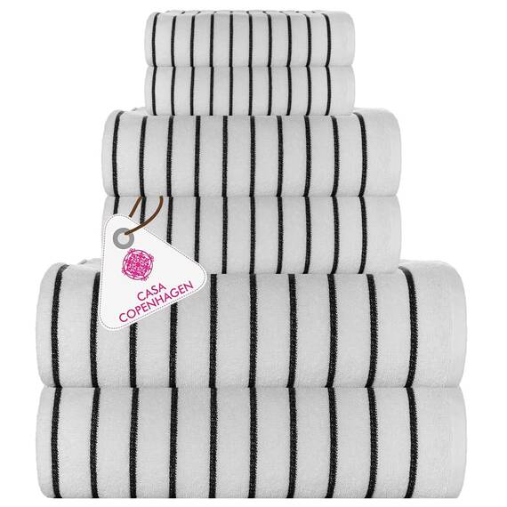 Casa Copenhagen, 6teiliges Designer Handtuch Geschenkset aus 100% ägyptischer Baumwolle –Weiß, 600 g/m² (2Badetücher, 2Handtücher, 2Waschhandschuhe) Geschenkbox für Damen & Herren