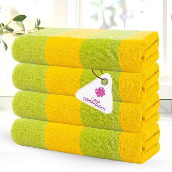 Casa Copenhagen Malibu Handtücher 4-Stück Geschenkset aus – Grün/Zitrone Strandtüchern, 75x150 cm extragroße Pooltüchern 100% Baumwolle (perfekte Sommer Geschenkset für Damen & Herren)